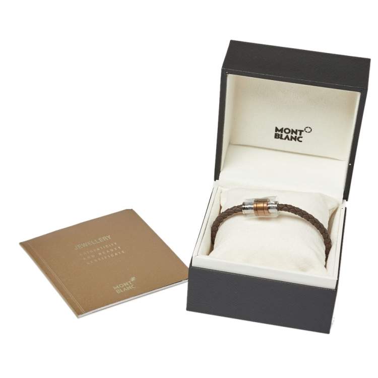Pre Owned Montblanc 1858 Geosphere Brown Leather Bracelet Size 68