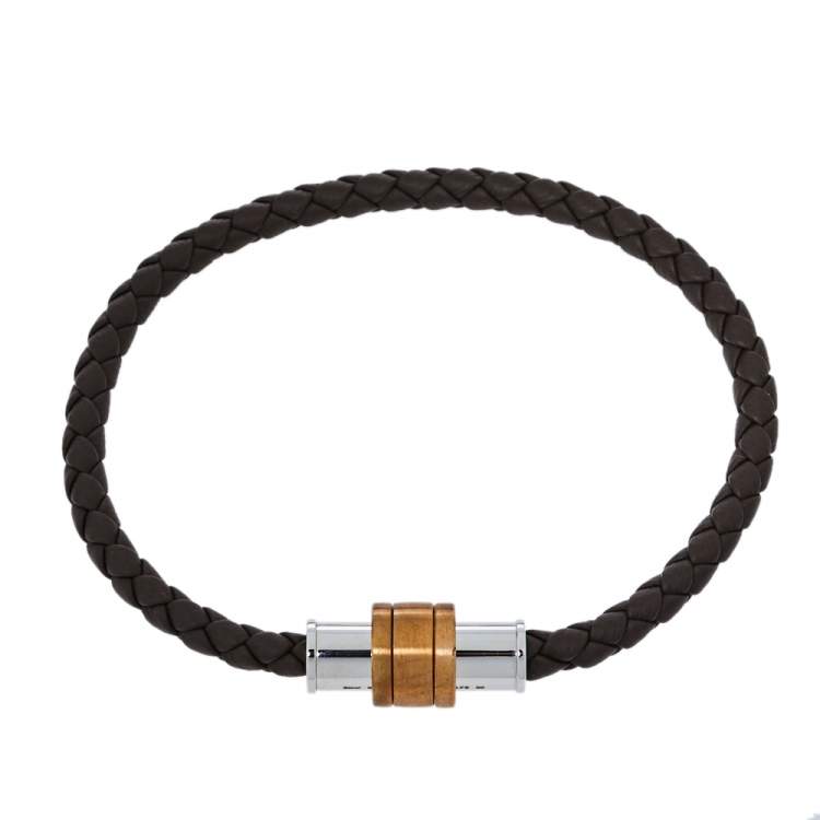 Pre Owned Montblanc 1858 Geosphere Brown Leather Bracelet Size 68