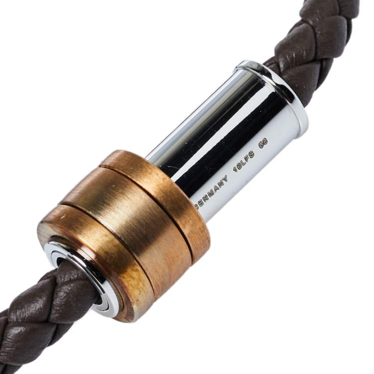 Pre Owned Montblanc 1858 Geosphere Brown Leather Bracelet Size 68