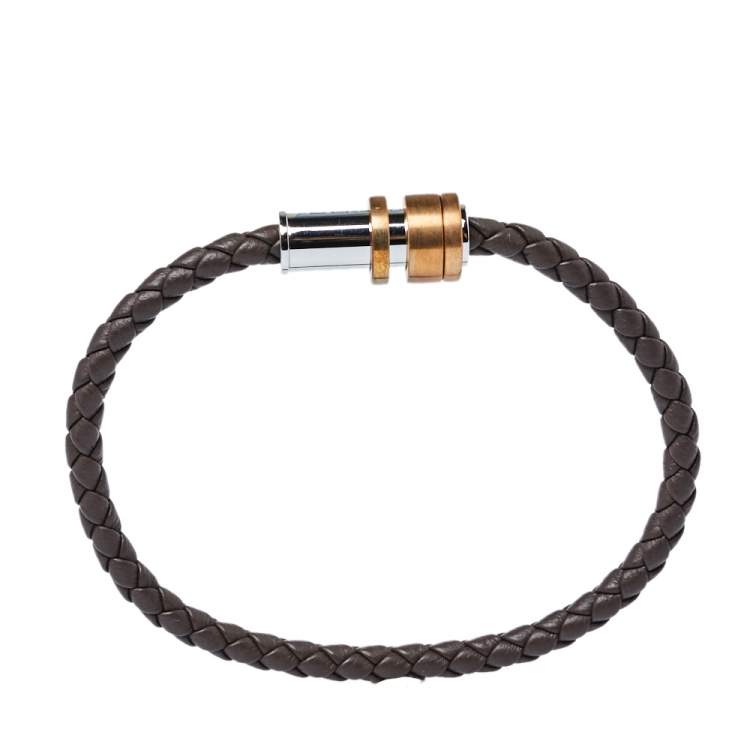 Pre Owned Montblanc 1858 Geosphere Brown Leather Bracelet Size 68