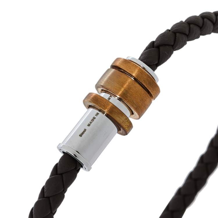 Pre Owned Montblanc 1858 Geosphere Brown Leather Bracelet Size 68