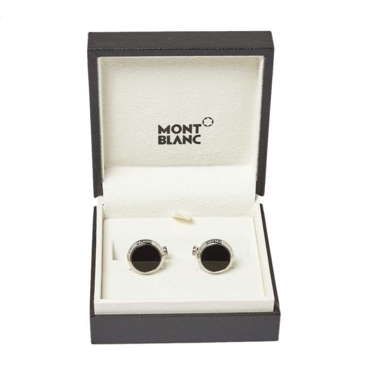 مملوكة مسبقًا Montblanc Black Onyx Inlay Stainless Steel Meisterstück Cufflinks