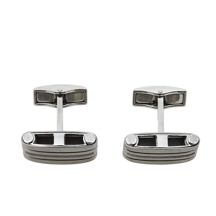 Pre Owned Montblanc Silver Tone Rectangular Titanium Cufflinks