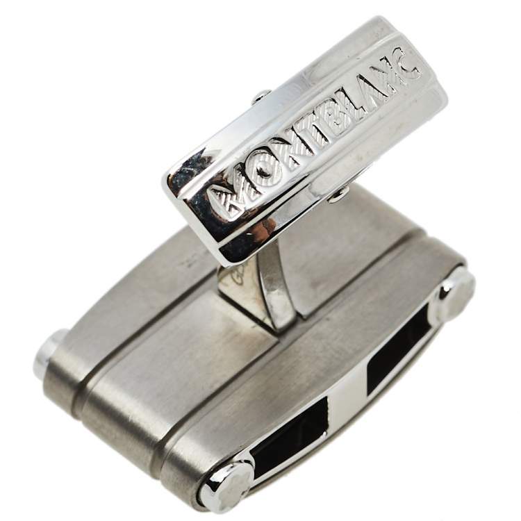 Pre Owned Montblanc Silver Tone Rectangular Titanium Cufflinks