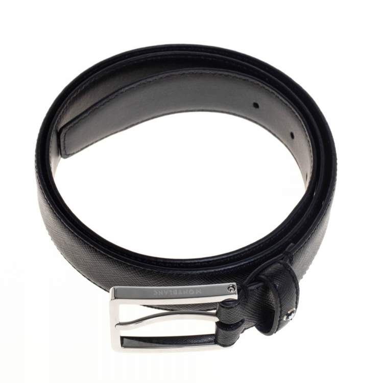 Pre Owned Montblanc Black Leather Classic Line Buckle Belt 85CM