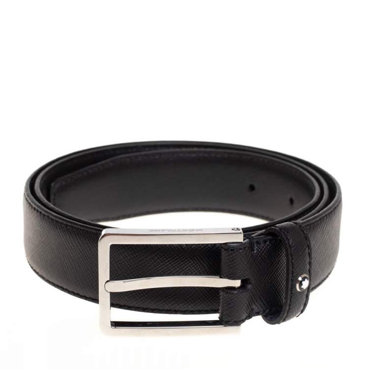 Pre Owned Montblanc Black Leather Classic Line Buckle Belt 85CM