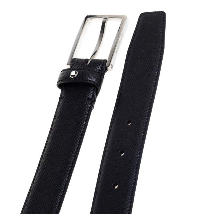 Pre Owned Montblanc Black Leather Classic Line Buckle Belt 85CM