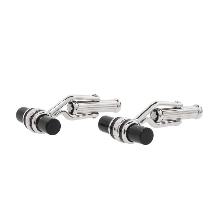 Pre Owned Montblanc Black Iconic Bar Onyx Stainless Steel Cufflinks