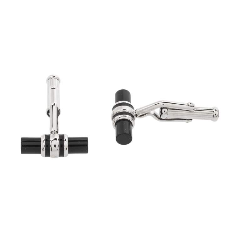 Pre Owned Montblanc Black Iconic Bar Onyx Stainless Steel Cufflinks