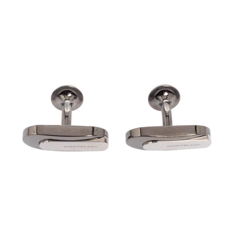 Pre Owned Montblanc Gunmetal Tone Sterling Silver Oval Cufflinks