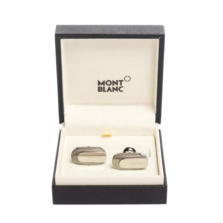 Pre Owned Montblanc Gunmetal Tone Sterling Silver Oval Cufflinks