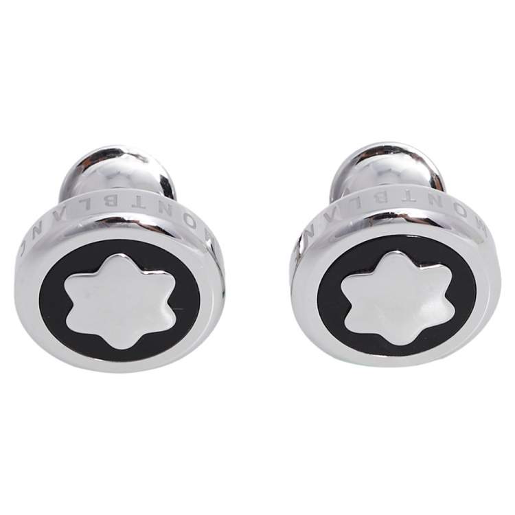 مملوكة مسبقًا Montblanc Onyx Stainless Steel Round Star Cufflinks