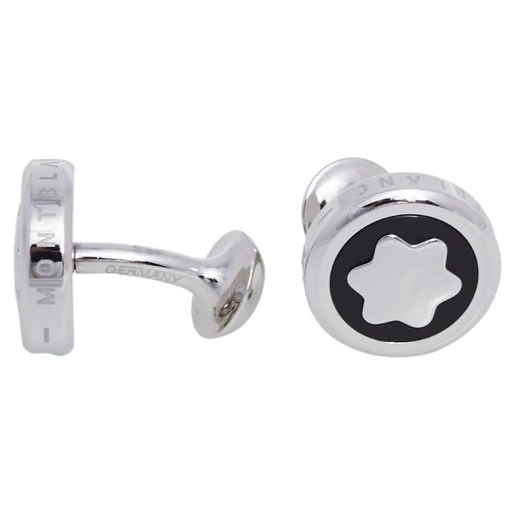 مملوكة مسبقًا Montblanc Onyx Stainless Steel Round Star Cufflinks