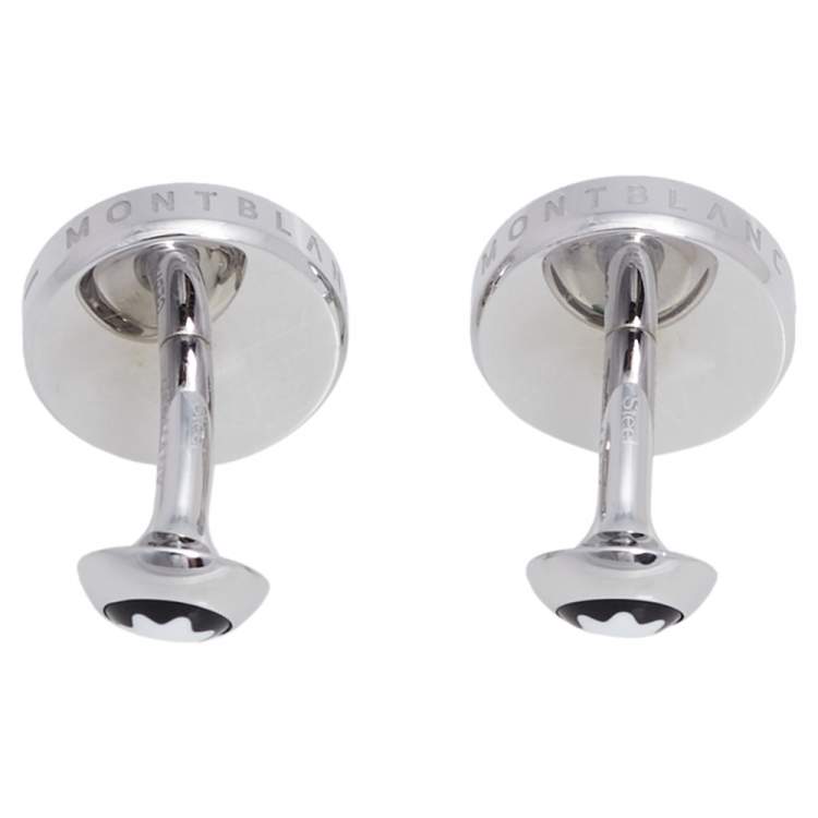 مملوكة مسبقًا Montblanc Onyx Stainless Steel Round Star Cufflinks
