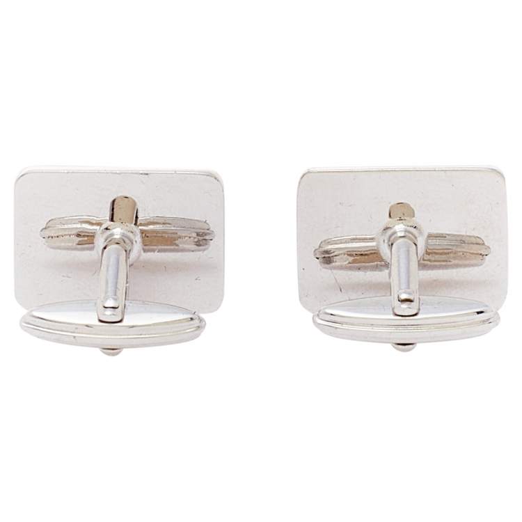 Pre Owned Montblanc Ebony Wood Inlay Silver Cufflinks