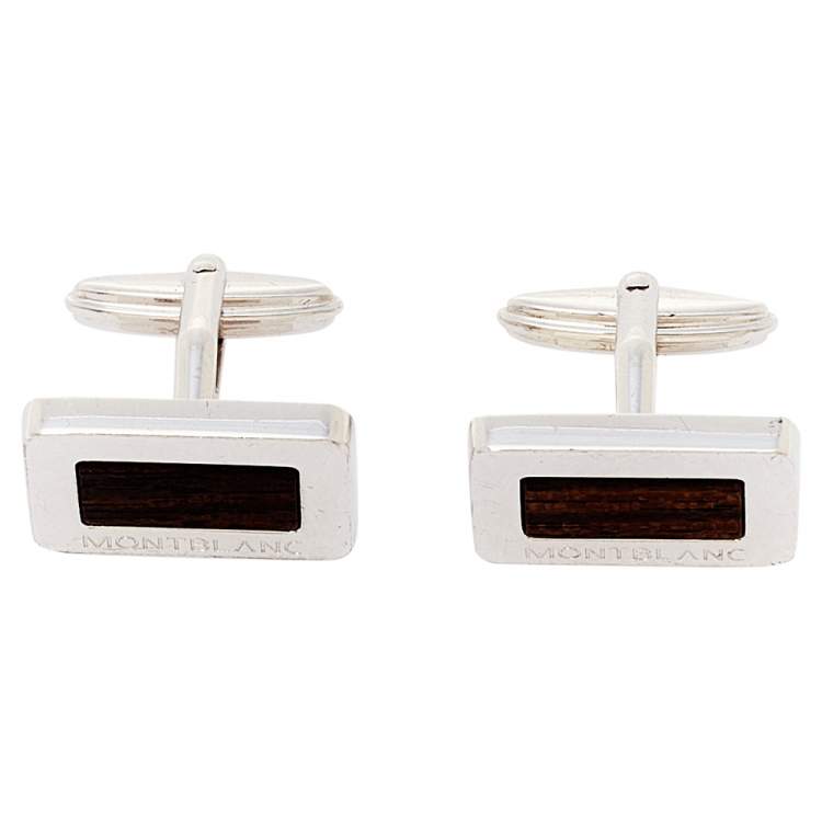 Pre Owned Montblanc Ebony Wood Inlay Silver Cufflinks