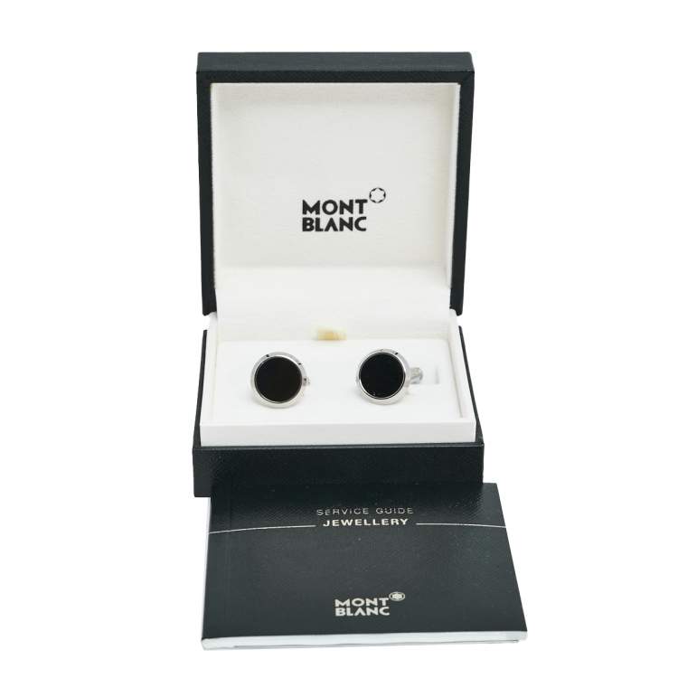 Pre Owned Montblanc Meisterstück Steel Onyx Round Cufflinks
