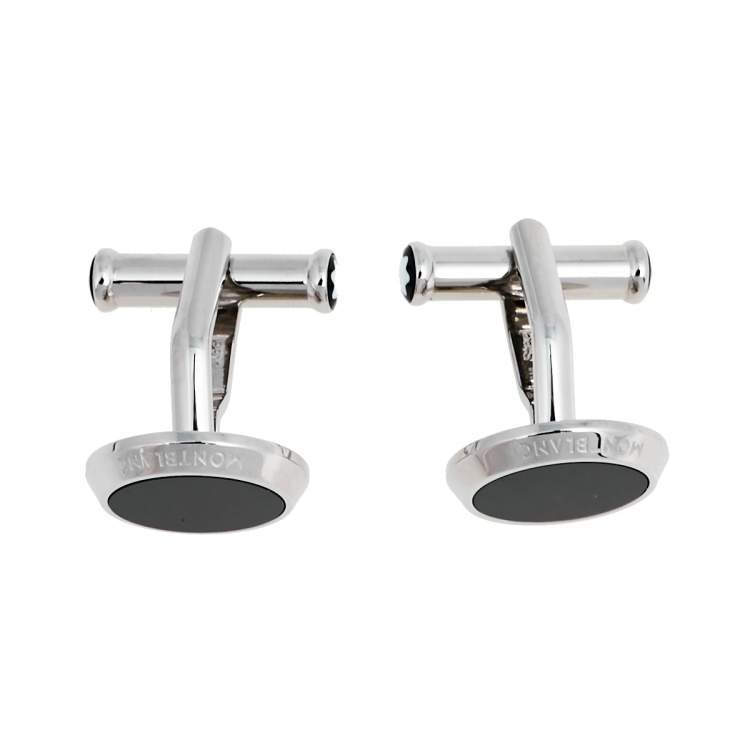 Pre Owned Montblanc Meisterstück Steel Onyx Round Cufflinks