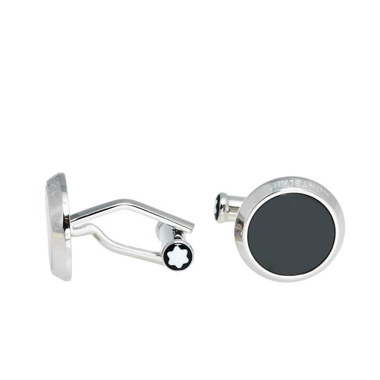 Pre Owned Montblanc Meisterstück Steel Onyx Round Cufflinks