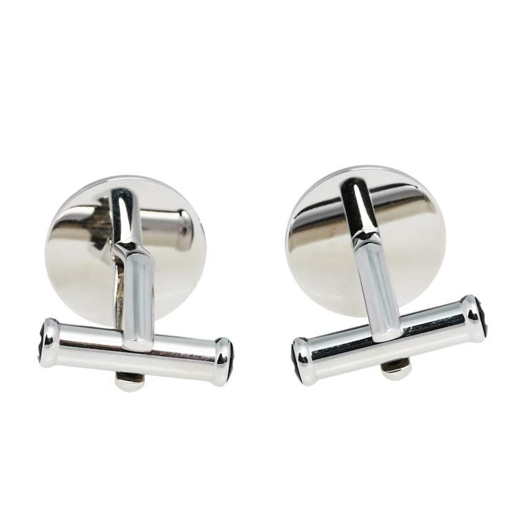 Pre Owned Montblanc Meisterstück Steel Onyx Round Cufflinks