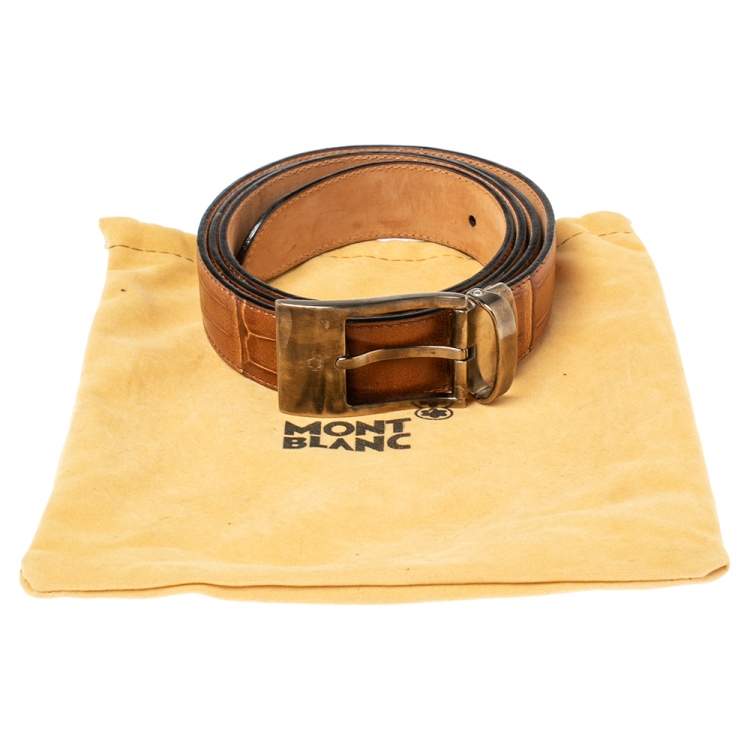 Pre Owned Montblanc Brown Croc Embossed Leather Buckle Belt 100CM