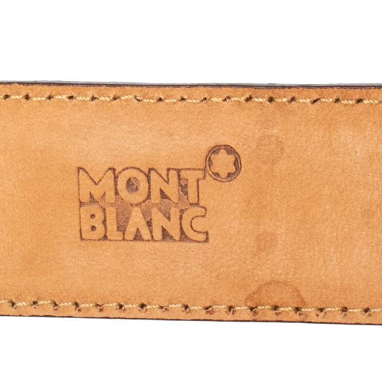 Pre Owned Montblanc Brown Croc Embossed Leather Buckle Belt 100CM