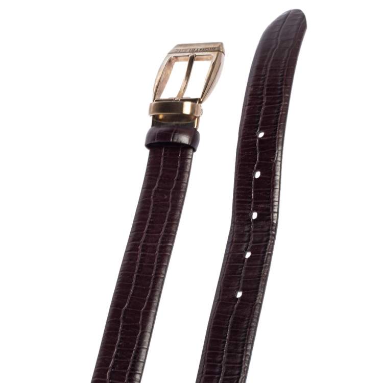 Pre Owned Montblanc Chocolate Brown Croc Embossed Leather Buckle Belt 100CM