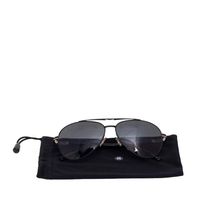 Pre Owned Montblanc Black Acetate MB702S Gradient Aviator Sunglasses 