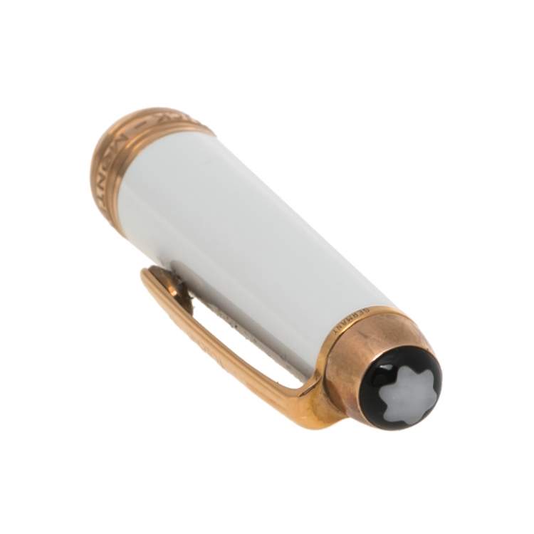 Pre Owned Montblanc Tribute White Lacquer Rose Gold Tone Rollerball Pen