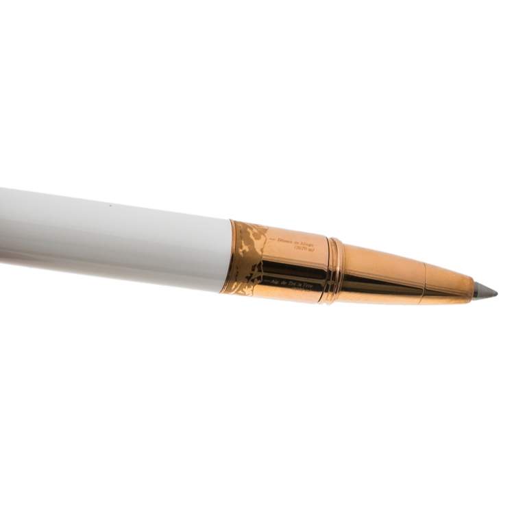 Pre Owned Montblanc Tribute White Lacquer Rose Gold Tone Rollerball Pen