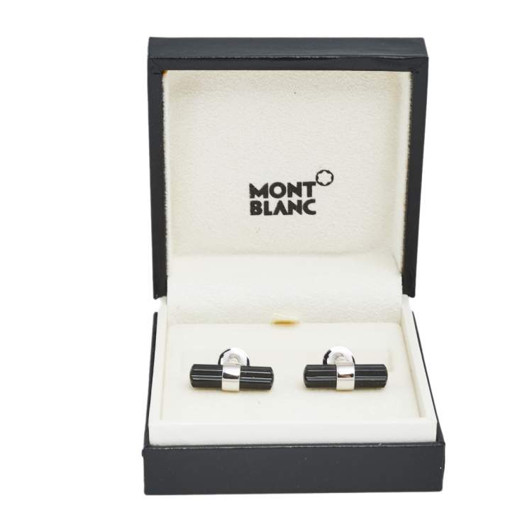 Pre Owned Montblanc Sterling Silver Star Onyx Bar Cufflinks