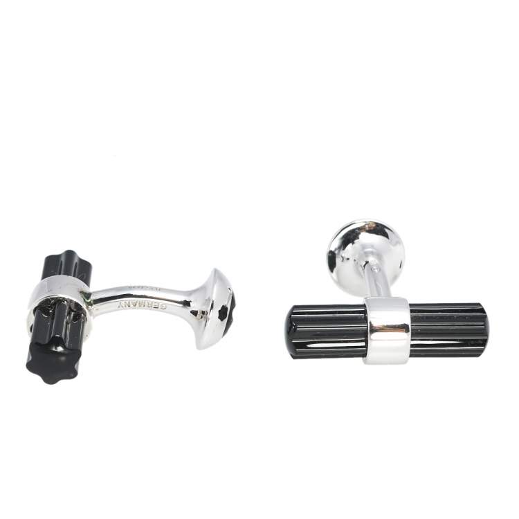 Pre Owned Montblanc Sterling Silver Star Onyx Bar Cufflinks
