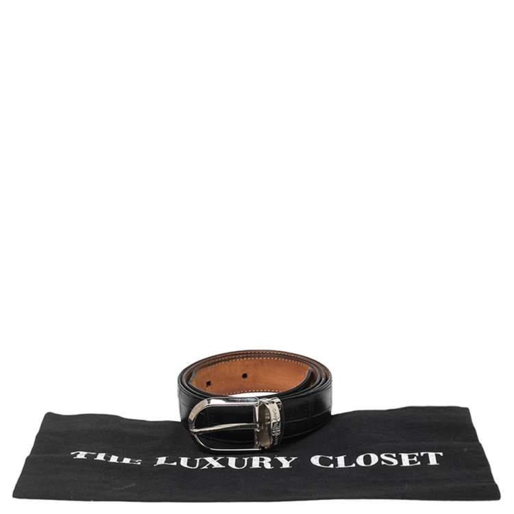 مملوكة مسبقًا Montblanc Black Croc Embossed Leather Buckle Belt 105CM