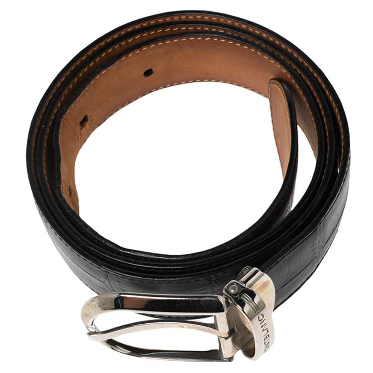 مملوكة مسبقًا Montblanc Black Croc Embossed Leather Buckle Belt 105CM