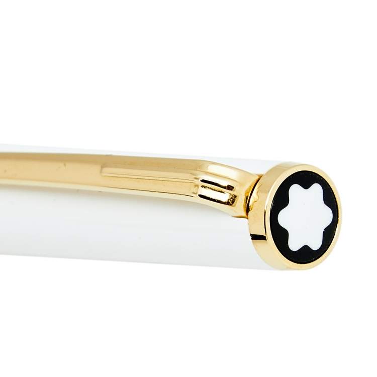 Pre Owned Montblanc White Precious Resin Gold Coated Pix Ballpoint Pen