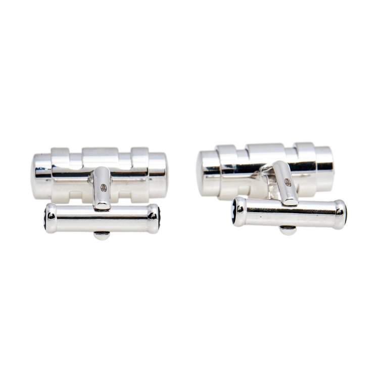 Pre Owned Montblanc Contemporary Sterling Silver Ring Motif Bar Cufflinks
