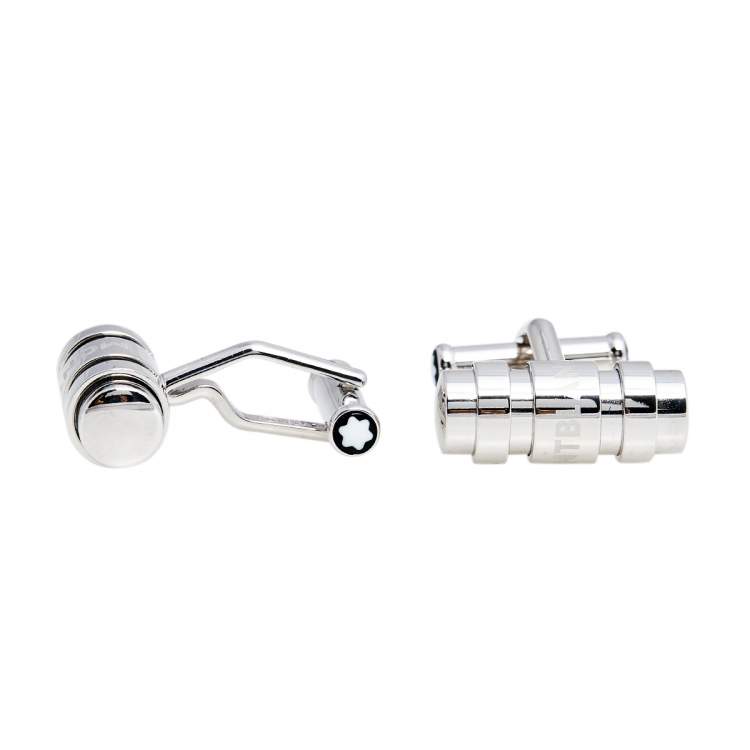 Pre Owned Montblanc Contemporary Sterling Silver Ring Motif Bar Cufflinks