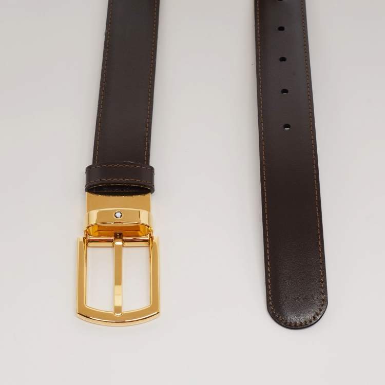 Pre Owned Montblanc Brown/Black Leather Cut to Size Reversible Belt