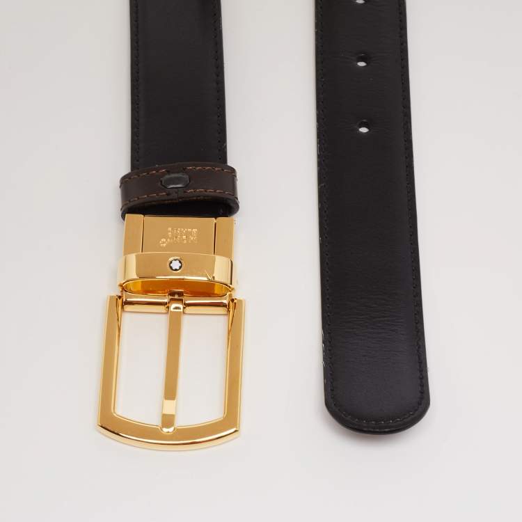 Pre Owned Montblanc Brown/Black Leather Cut to Size Reversible Belt