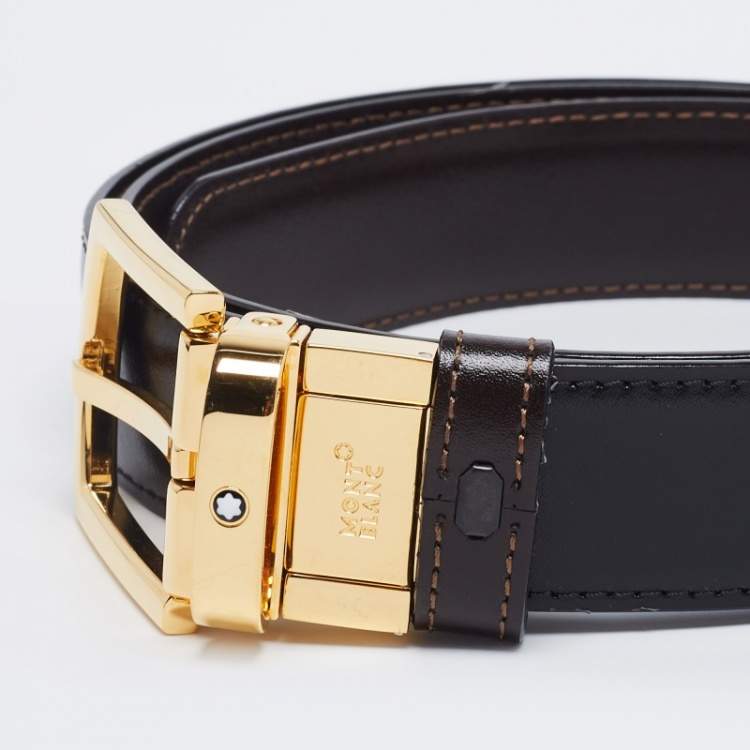 Pre Owned Montblanc Brown/Black Leather Cut to Size Reversible Belt