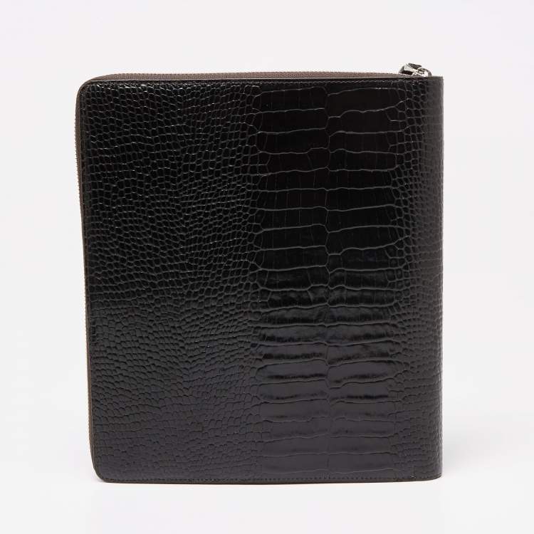 Pre Owned Montblanc Black Croc Embossed Leather Meisterstück Zip Agenda Cover