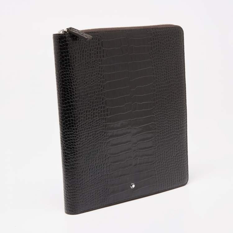 Pre Owned Montblanc Black Croc Embossed Leather Meisterstück Zip Agenda Cover
