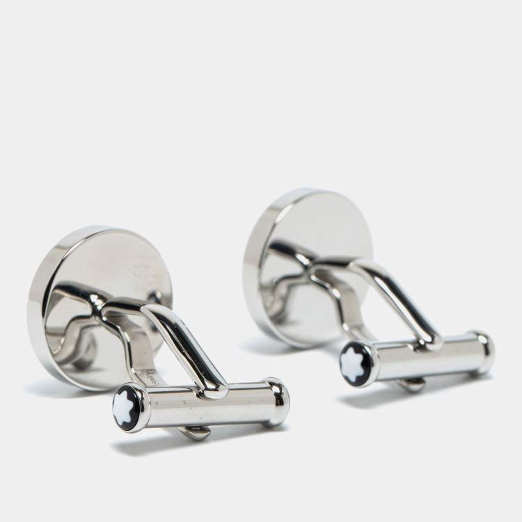 Pre Owned Montblanc Meisterstück Silver Tone Carbon Inlay Cufflinks