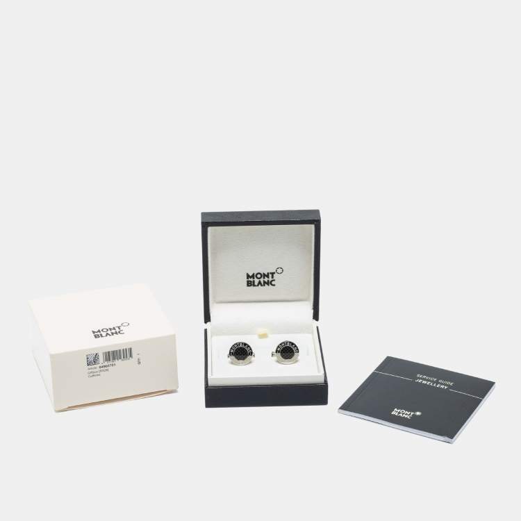 Pre Owned Montblanc Meisterstück Silver Tone Carbon Inlay Cufflinks