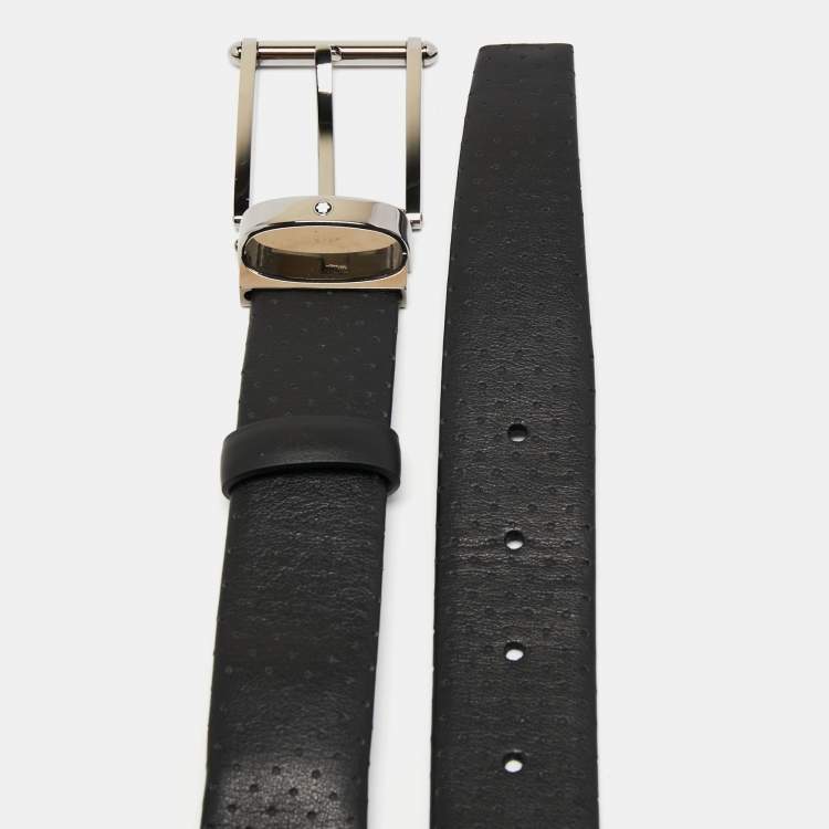 Pre Owned Montblanc Black Perforated Leather Cut to Size Buckle Belt