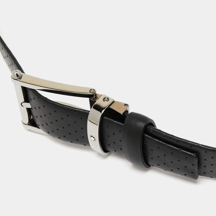 Pre Owned Montblanc Black Perforated Leather Cut to Size Buckle Belt