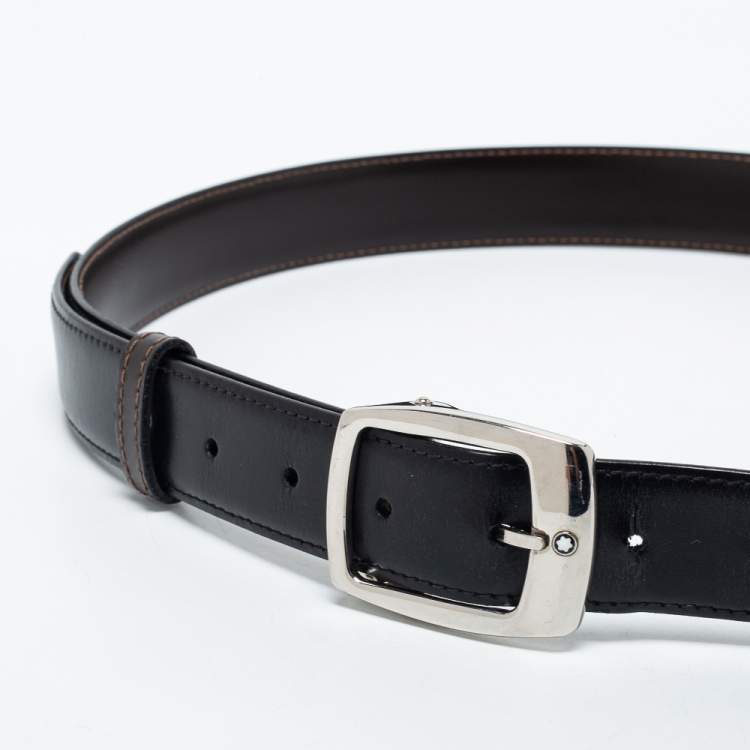 Pre Owned Montblanc Black Leather Reversible Cut to Size Buckle Belt 90CM