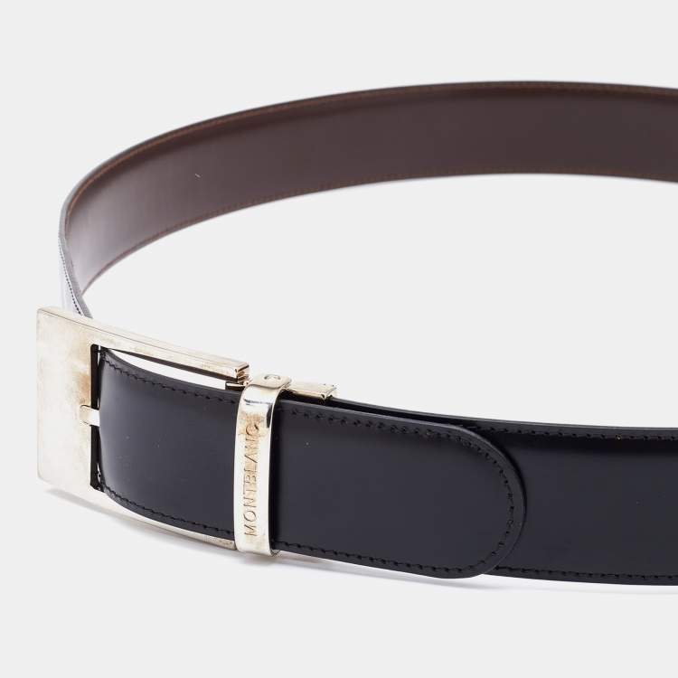Pre Owned Mont Blanc Black Leather Reversible Buckle Belt 100CM