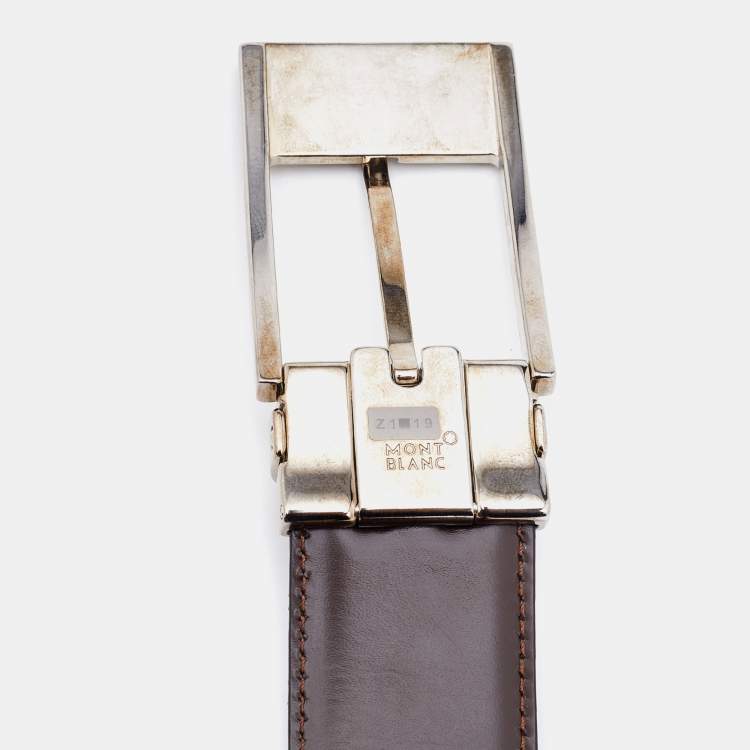Pre Owned Mont Blanc Black Leather Reversible Buckle Belt 100CM