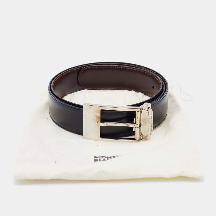 Pre Owned Mont Blanc Black Leather Reversible Buckle Belt 100CM